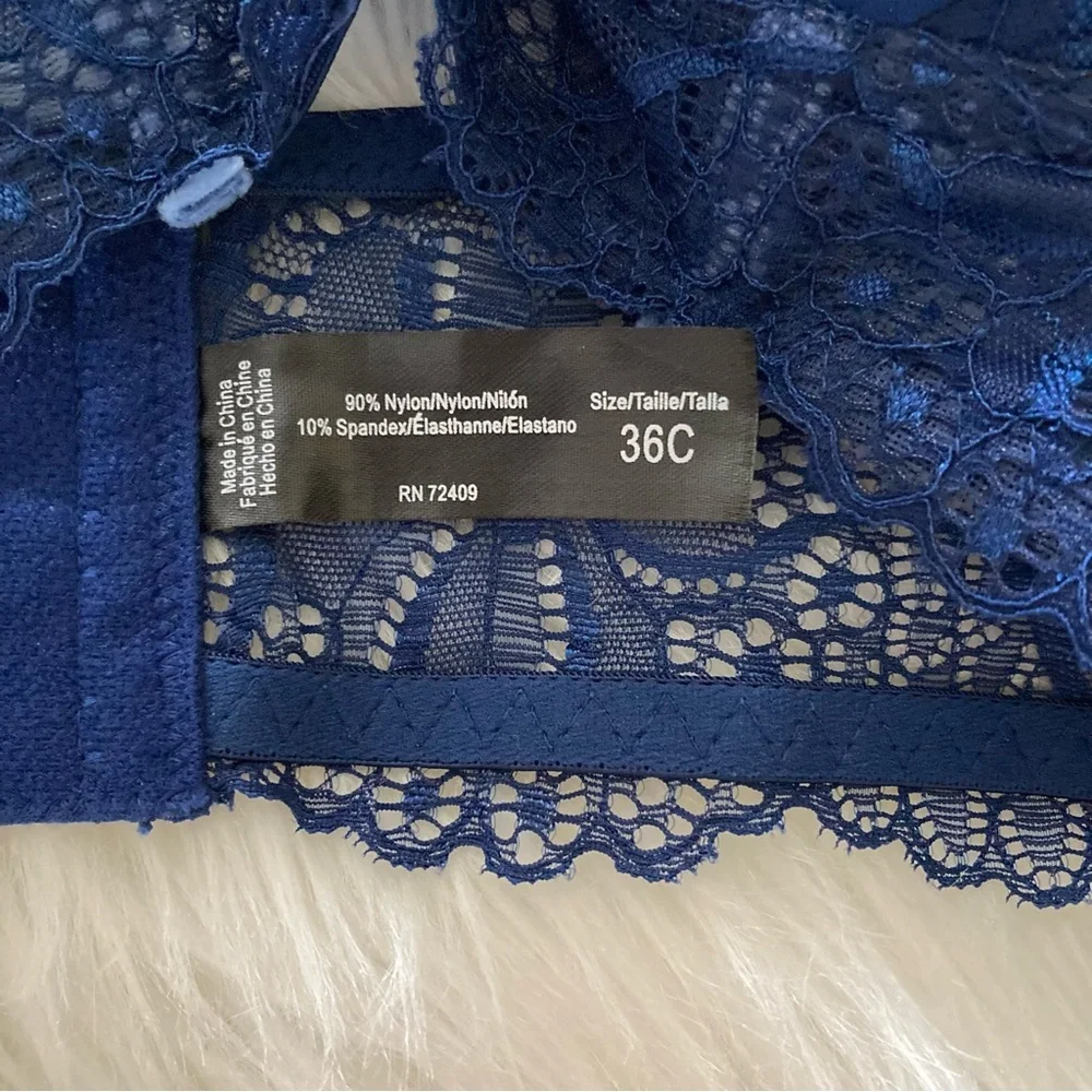 36C Blue Lace Satin Adjustable Bra